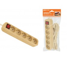 Удлинитель бытовой  У05В выключатель, 5 гнезд, 5метров,2П+3, ПВС 3х1мм2 "Эко" (сосна) 16А/250В  SQ1303-2122  TDM