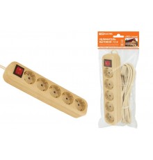 Удлинитель бытовой  У05В выключатель, 5 гнезд, 5метров,2П+3, ПВС 3х1мм2 "Эко" (сосна) 16А/250В  SQ1303-2122  TDM