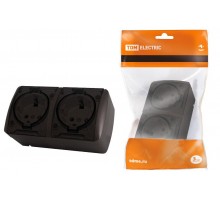 Розетка двойная 2П+3 открытой установки IP54 16А с прозрачной крышкой шоколад "Селигер"  SQ1818-0209  TDM