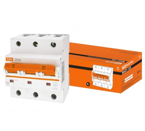 Выключатель автоматический трехполюсный ВА47-125 10А D 15кА  SQ0208-0025  TDM