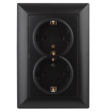 Розетка Intro Solo 4-205-05 с заземлением двойная 2X2P+E Schuko, 16А-250В, IP20, СУ, антрацит  Б0053677  Intro