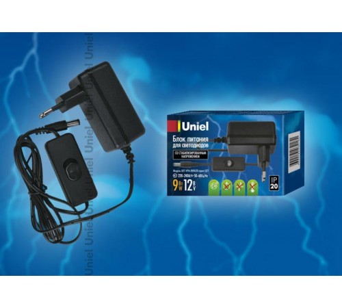 Блок питания для светодиодов с вилкой UET-VPA-012A20 12 Вт, 12В, IP20  06313  Uniel