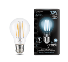Лампа светодиодная Filament А60 12W 1250lm 4100К Е27 LED 1/10/40  102902212  Gauss