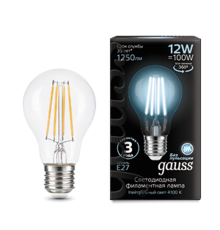 Лампа светодиодная Filament А60 12W 1250lm 4100К Е27 LED 1/10/40  102902212  Gauss