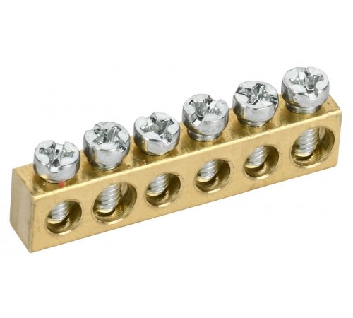 TEKFOR Шина нулевая сечение 6х9 6 отв. латунь  TF-KP00D-SN-06  IEK