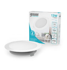 Светильник Gauss Elementary Downlight круг 13W 1100m 4000K 170-260V IP20 145*26 белый LED 1/60 997420212  Gauss
