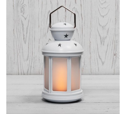 Декоративный фонарь 12х12х20,6 см, белый корпус, теплый белый цвет свечения с эффектом пламени свечи  513-067  NEON-NIGHT