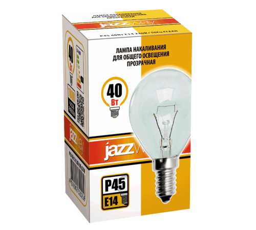 Лампа накаливания ЛОН 40Вт E14 240В P45 clear  3320256  Jazzway