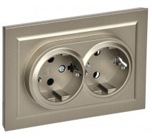 BRITE Розетка 2-ая с заземлением со шторками 16А в сборе РСш12-3-БрШ шампань  BR-R24-16-K37-F  IEK