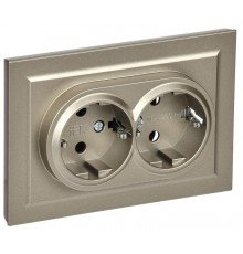 BRITE Розетка 2-ая с заземлением без шторок 16А в сборе РС12-3-БрШ шампань  BR-R21-16-K37-F  IEK