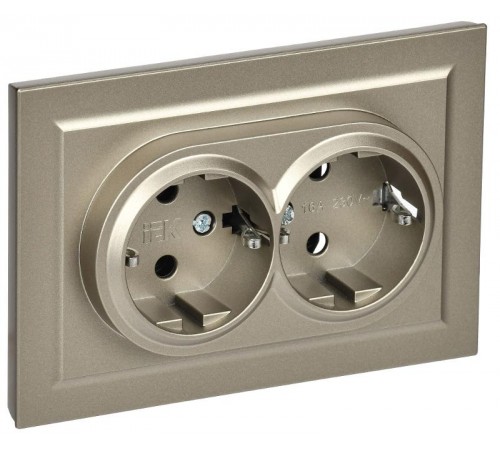 BRITE Розетка 2-ая с заземлением со шторками 16А в сборе РСш12-3-БрШ шампань  BR-R24-16-K37-F  IEK