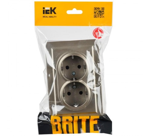 BRITE Розетка 2-ая с заземлением без шторок 16А в сборе РС12-3-БрШ шампань  BR-R21-16-K37-F  IEK