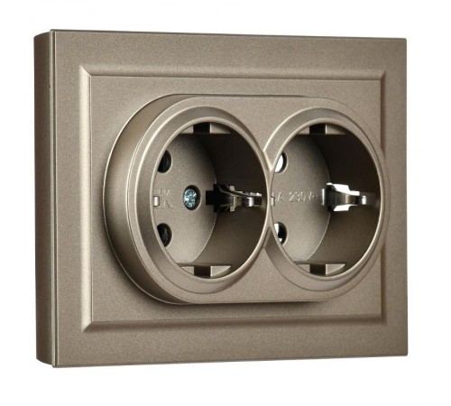 BRITE Розетка 2-ая с заземлением без шторок 16А в сборе РС12-3-БрШ шампань  BR-R21-16-K37-F  IEK