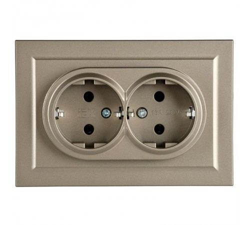 BRITE Розетка 2-ая с заземлением без шторок 16А в сборе РС12-3-БрШ шампань  BR-R21-16-K37-F  IEK