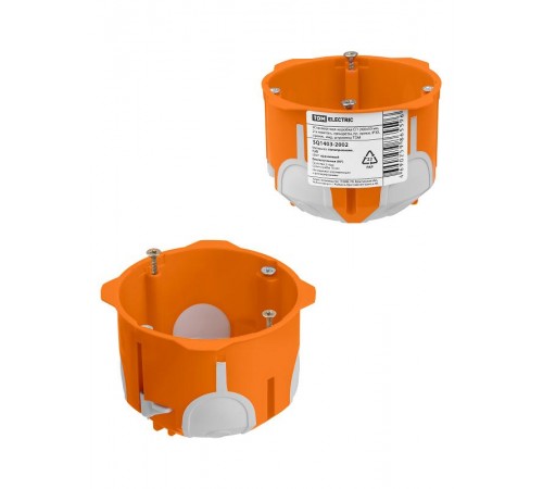 Установочная коробка (подрозетник) СП D68х50 мм, двухкомпон., саморезы, пл. лапки, оранж., герметичная, инд. штрихкод   SQ1403-2002  TDM