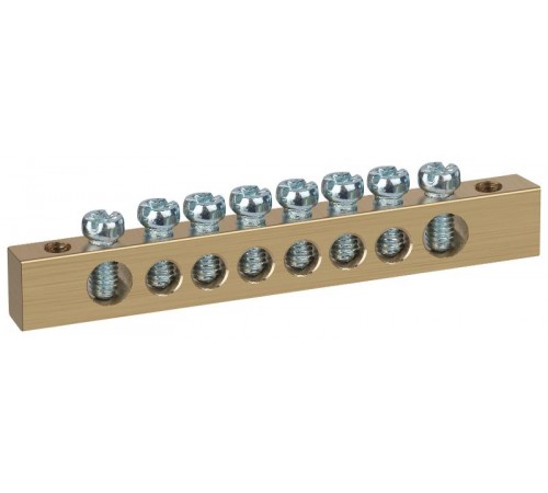 Шина  NO-122-21 PEN земля-ноль 8х12мм 8/2 латунная крепеж по краям   Б0047236  ЭРА