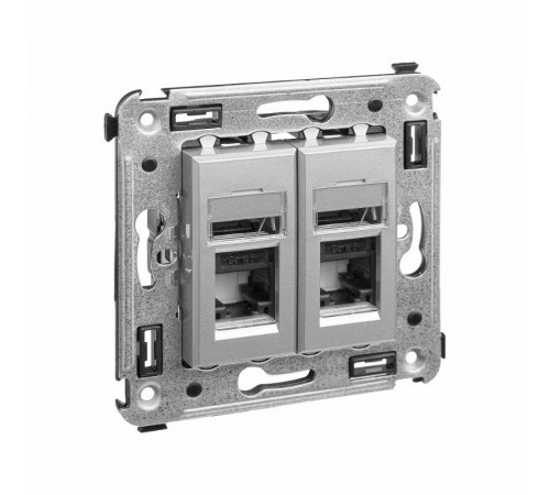 Компьютерная розетка RJ-45 в стену, кат.6А двойная, "Avanti", "Закаленная сталь"  4404374  DKC