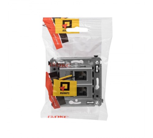 Компьютерная розетка RJ-45 в стену, кат.6А двойная, "Avanti", "Закаленная сталь"  4404374  DKC