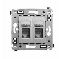 Компьютерная розетка RJ-45 в стену, кат.6А двойная, "Avanti", "Закаленная сталь"  4404374  DKC
