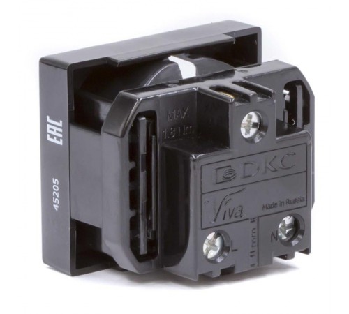 Розетка силовая 2Р+Е, со шторками, "Viva", 2 мод., цвет черный  45205  DKC