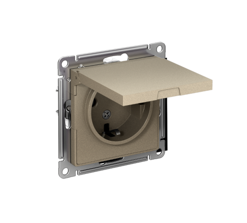 AtlasDesign Шампань Розетка с заземлением, со шторками, с крышкой, 16А, механизм  ATN000546  SE