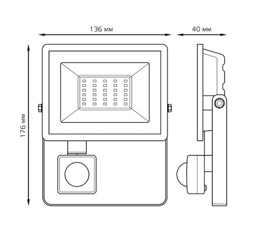 Прожектор светодиодный Gauss Elementary LED 30W 2100lm IP65 6500К с датчиком движения  628511330  Gauss