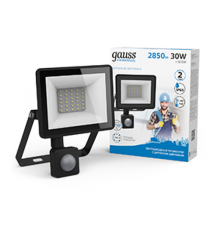 Прожектор светодиодный Gauss Elementary LED 30W 2100lm IP65 6500К с датчиком движения  628511330  Gauss
