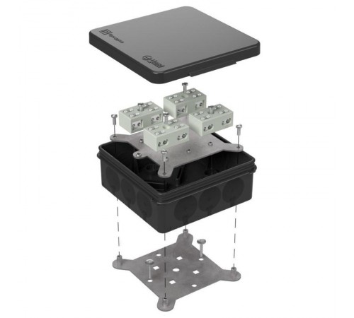 Коробка огнестойкая для о/п двухкомпон 60-0303-9005-FR6.0-4-8-Р Е15-Е60 100х100х40 IP66  разветвительная черная 60-0303-9005-FR6.0-4-8-Р  Промрукав