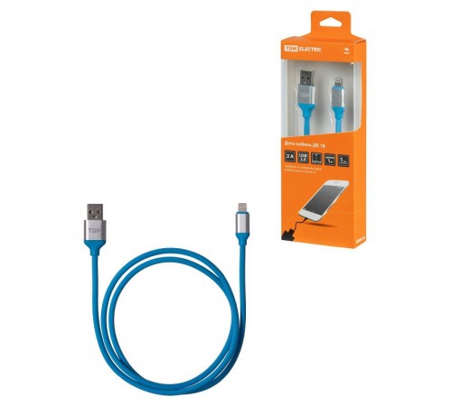 Дата-кабель, ДК 18, USB - Lightning, 1 м, силиконовая оплетка, голубой,  SQ1810-0318  TDM