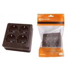 Розетка четырехместная 2П+3 открытой установки IP20 16A бук "Ладога"  SQ1801-0322  TDM