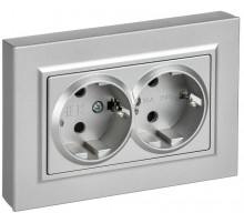 BRITE Розетка 2-местная с заземлением с защитными шторками плоская 16А в сборе РСшПл12-3-БрА алюминий   BR-R28-16-K47-F  IEK