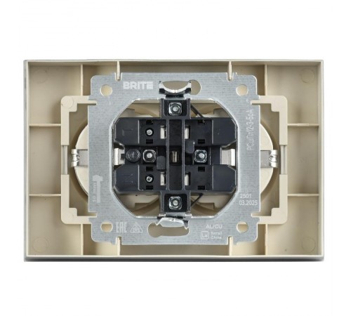 BRITE Розетка 2-местная с заземлением с защитными шторками плоская 16А в сборе РСшПл12-3-БрА алюминий   BR-R28-16-K47-F  IEK