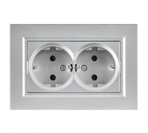 BRITE Розетка 2-местная с заземлением с защитными шторками плоская 16А в сборе РСшПл12-3-БрА алюминий   BR-R28-16-K47-F  IEK