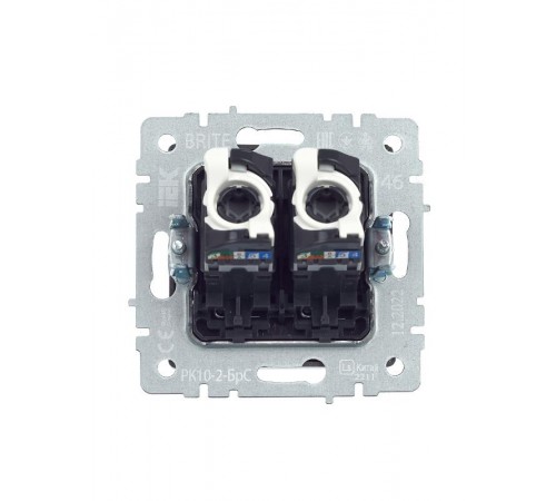 BRITE Розетка компьютерная 2-ая RJ45 кат.5E РК10-2-БрС сталь   BR-K20-1-K46  IEK