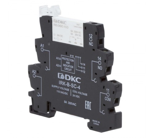 Реле интерфейсное, 1CO, ком. ток 6А, AgSnO2, напряжение 110V AC/DC, винтовые клеммы.  IRK-110UC-1CO  DKC
