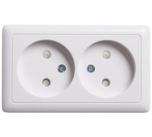 Хит Белый О/У без изолирующей пластины  Розетка 2-ая без заземления со шторками, 16А  RA16-233-B  SE