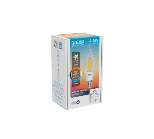Лампа светодиодная филаментная Smart Home DIM+CCT E14 CF35 4,5 Вт 2000-6500 К 1/10/40  1280112  Gauss