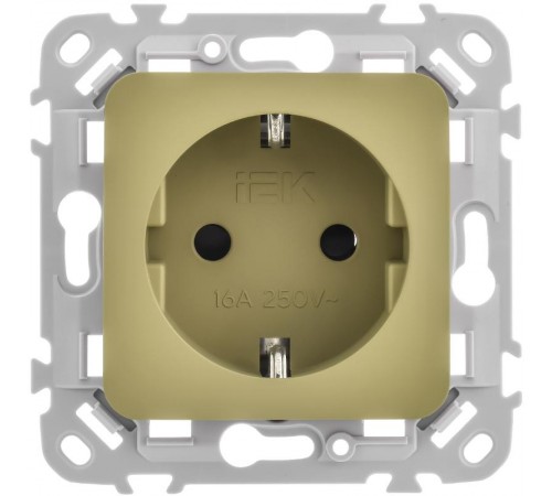 FLITE Розетка с заземлением со шторками быстрозажимные клеммы 16А РСш11-1-ФлО оливковый  FI-R14-16-1-K26  IEK