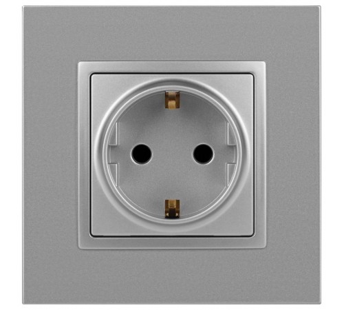 14-2102-03 Розетка с заземлением со шторками, 16A-250В, IP20, Эра Elegance, алюминий  Б0034274  ЭРА