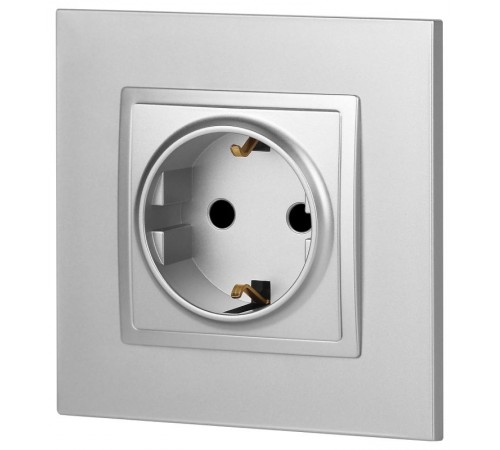 14-2102-03 Розетка с заземлением со шторками, 16A-250В, IP20, Эра Elegance, алюминий  Б0034274  ЭРА