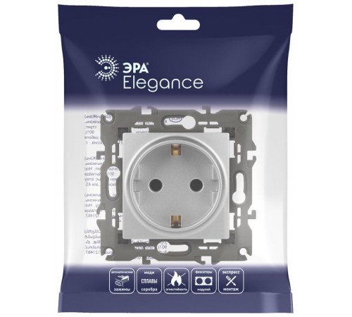 14-2102-03 Розетка с заземлением со шторками, 16A-250В, IP20, Эра Elegance, алюминий  Б0034274  ЭРА