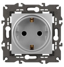 14-2102-03 Розетка с заземлением со шторками, 16A-250В, IP20, Эра Elegance, алюминий  Б0034274  ЭРА