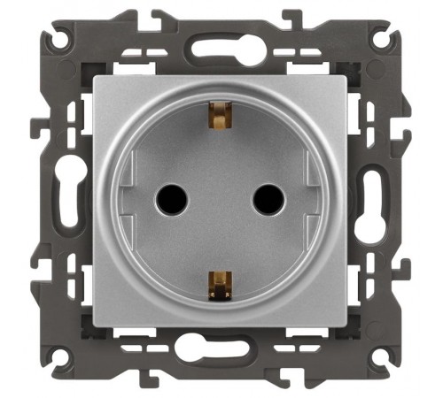 14-2102-03 Розетка с заземлением со шторками, 16A-250В, IP20, Эра Elegance, алюминий  Б0034274  ЭРА