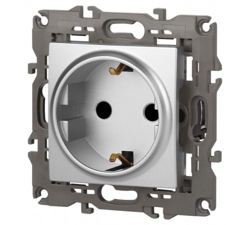 14-2102-03 Розетка с заземлением со шторками, 16A-250В, IP20, Эра Elegance, алюминий  Б0034274  ЭРА