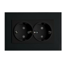 Розетка 2-местная с/з с защитной шторкой, серия Эрна, PST16-9014-03, черный  39482  STEKKER