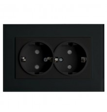 Розетка 2-местная с/з с защитной шторкой, серия Эрна, PST16-9014-03, черный  39482  STEKKER