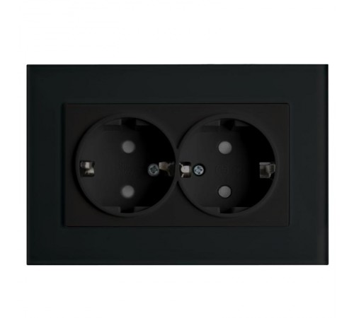 Розетка 2-местная с/з с защитной шторкой, серия Эрна, PST16-9014-03, черный  39482  STEKKER