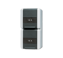 Двойная SCHUKO-розетка 16A 250V~ с полем для надписи; для накладного монтажа IP44  822NAW  Jung