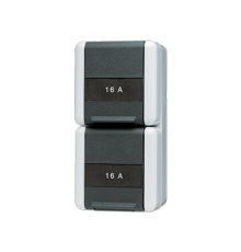 Двойная SCHUKO-розетка 16A 250V~ с полем для надписи; для накладного монтажа IP44  822NAW  Jung