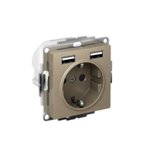 AtlasDesign Шампань Розетка 16А c 2 USB A+A, 5В/2,4А, 2х5В/1,2А, механизм  ATN000530  SE